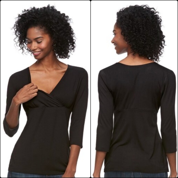 $10 CLEARANCE! Maternity a:glow Black Surplice Nursing Tee - Picture 7 of 11